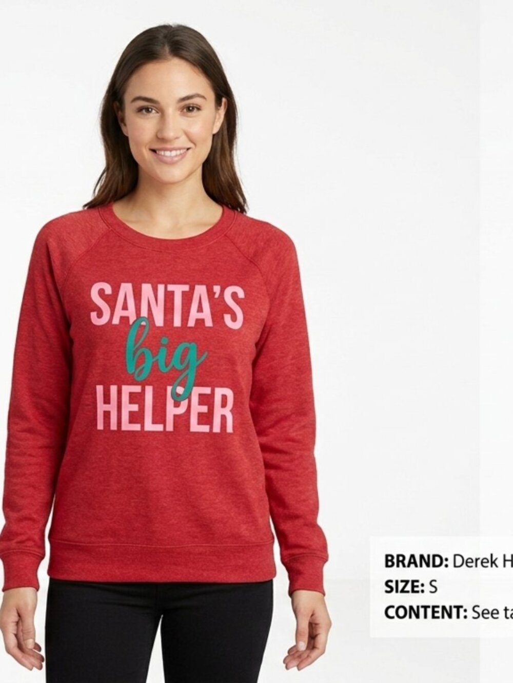 DEREK HEART Women's Santa's BIG helper Red Pullover T-Shirt - Size Small
